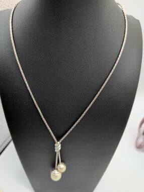 Brighton Silver Tone Twist Faux Pearl Lariat Necklace Extender